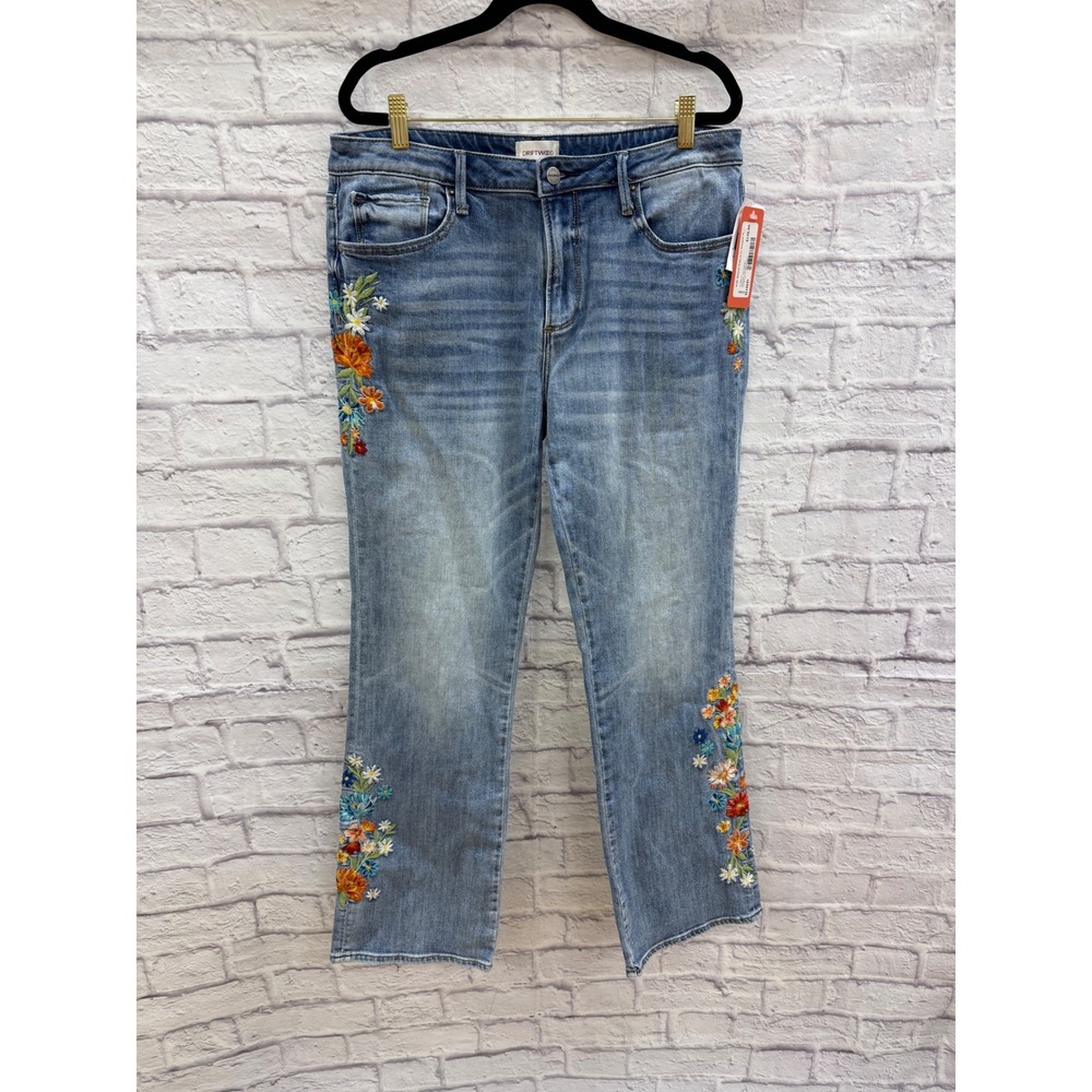 Driftwood Kelly Bootcut Jeans Le Bouquet Embroidered Floral Blue Sz 32